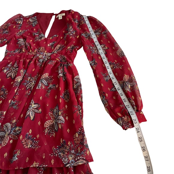 NWT! Mi Ami V-neck Balloon Long Sleeve Flowy Burgundy Mini Dress Size XXS - Picture 9 of 13